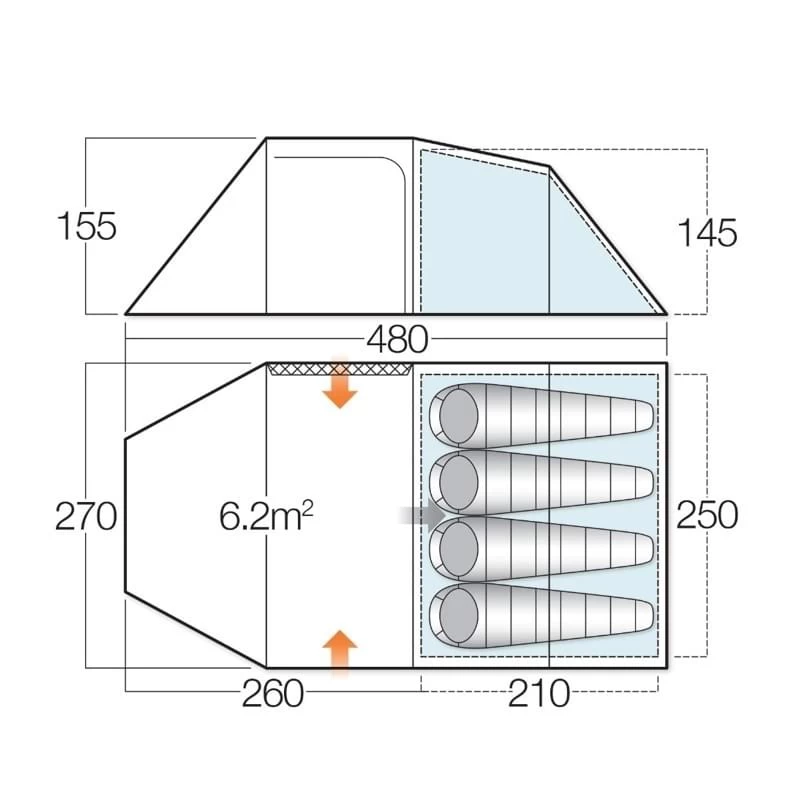 Vango Beta 450XL / 4 Persoons Tent - Blauw 4 Vango Beta 450XL / 4 Persoons Tent - Blauw - Afbeelding 2