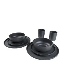 Bo-Camp Patom 16-delige Serviesset Donkergrijs -Wildernis  Camping Winkel 79360 bo camp bc ind serviesset patom 16 dlg antraciet