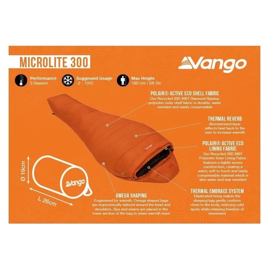 Vango Microlite 300 Mummy Slaapzak Synthetisch Oranje 5 Vango Microlite 300 Mummy Slaapzak Synthetisch Oranje - Afbeelding 3